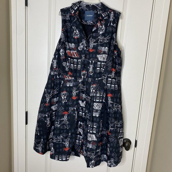 ModCloth Plus 1X Novelty Print Shirt Dress • Fit & Flare • Retro Black & Red - Picture 2 of 12